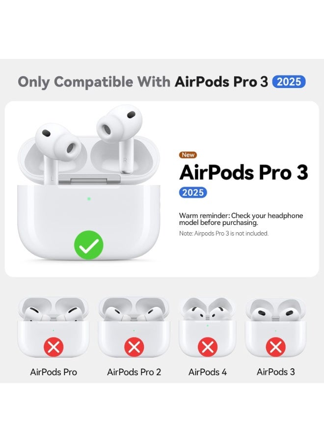 AirPods Pro 3 Case (2025), Soft Silicone Protective Case Cover Compatible with Apple AirPods Pro 3rd Generation (USB-C Cable) for Women Men with Cleaning Kit and Keychain - Image 2